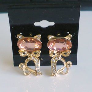 ❤️ NEW PEACHY-PINK Kitty Earrings 1 1/2"